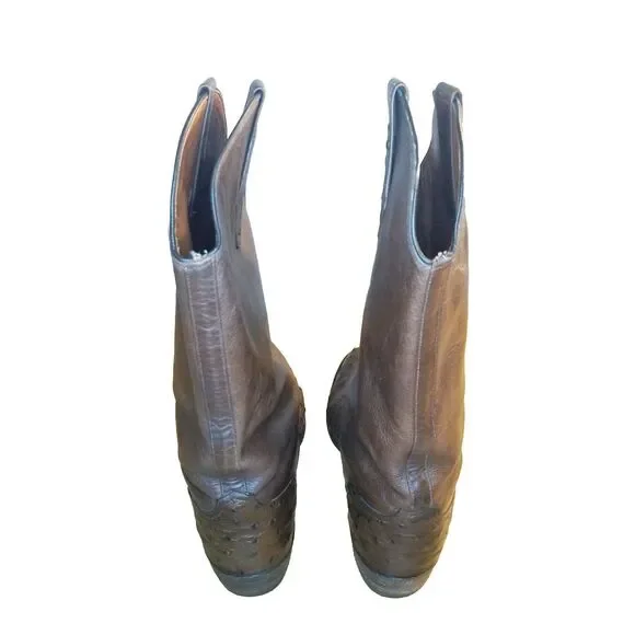 El Dorado Ostrich Boots Men's Size 8.5D Full-Quill Brown Leather Handmade 9891